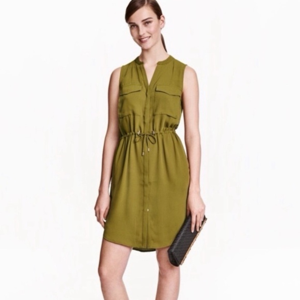 H&M Olive Green Utility Dress Women’s US 2 Safari Military Style